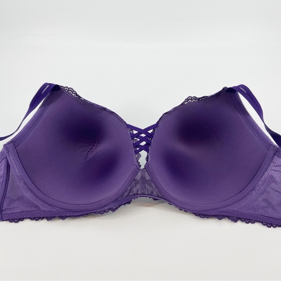 Torrid XO Plunge Push Up Purple Lace and Mesh Overlay Bra Size 46DDD *READ* - Picture 11 of 14